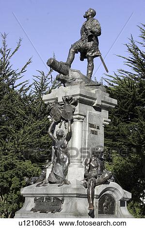 Picture - travel, monument, chile, arenas, punta, magellan. Fotosearch