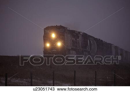 Stock Image - travelling, engine, rail, cp, lights, diesel. Fotosearch