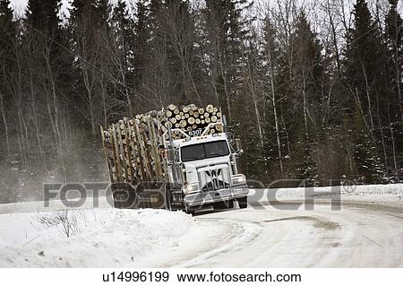 Stock Photo - truck, hauling, road, winter, logging. Fotosearch