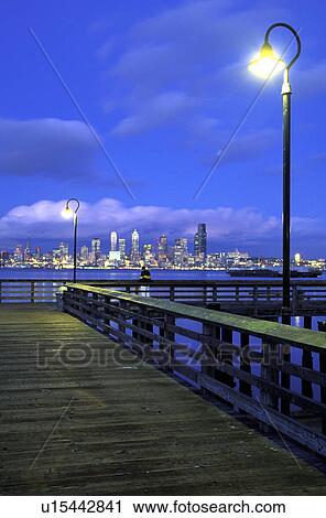 washington, skyline, night, wharf, west, seattle View Large Photo Image Stock Image - washington, skyline, night, wharf, west, seattle. Fotosearch
