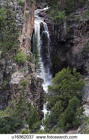 waterfall, forest, tree, mountain, water View Large Photo Image Stock Photo - waterfall, forest, tree, mountain, water. Fotosearch