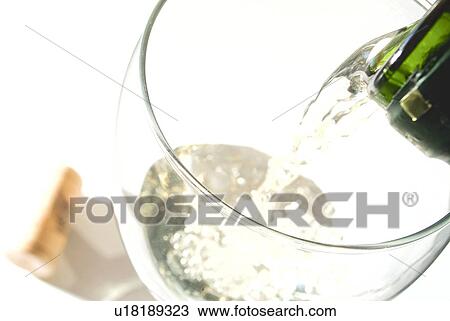 Stock Image - wine, vin, glass, poured, white. Fotosearch