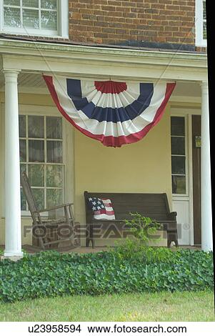 wooden, bench, flag, banner, porch, patriotic View Large Photo Image Picture - wooden, bench, flag, banner, porch, patriotic. Fotosearch