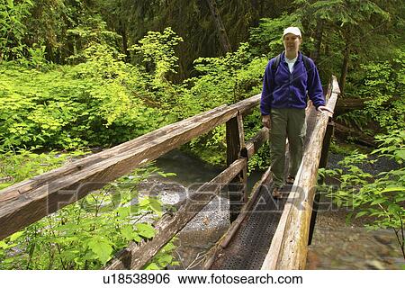 Stock Photograph - wooden, released, hiking, female, woman, model. Fotosearch
