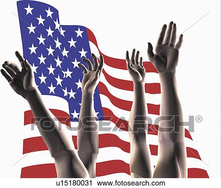 Stock Image - american, illustration, infront, reaching, hands, stock. Fotosearch