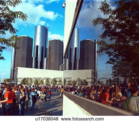Stock Photo - architecture, renaissance, glass, reflection, building, detroit. Fotosearch