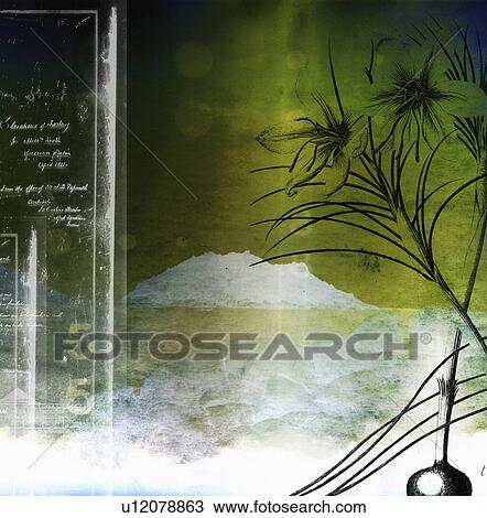 Stock Image - balanced, botanical, construct, elements, architectural, collage. Fotosearch