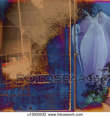 Stock Image - balanced, botanical, construct, elements, architectural, collage. Fotosearch