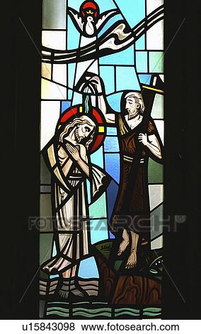 Stock Photo - baptism, glass, christs, depicting, window, stain. Fotosearch