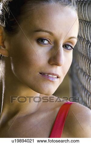 Stock Image - bea, beautiful, female, woman, young, portrait. Fotosearch