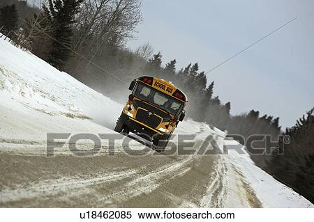 Stock Photography - bus, road, winter, school. Fotosearch