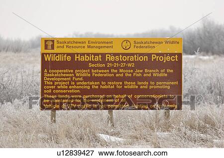 Stock Photo - canada, conservation, saskatchewan, scenic, sign, wildlife. Fotosearch