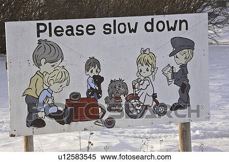 Stock Photography - canada, down, saskatchewan, scenic, sign, slow. Fotosearch