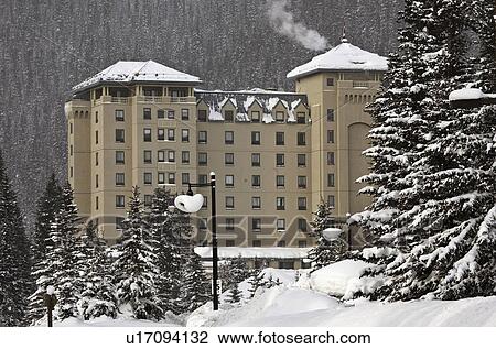 Stock Image - canada, lake, alberta, winter, louise, chateau. Fotosearch