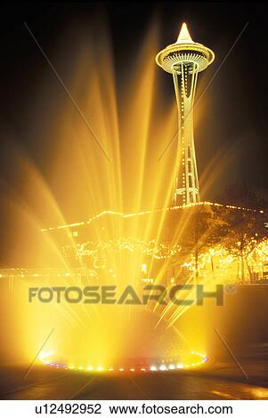 Stock Image - center, fountain, seattle, needle, space, international. Fotosearch