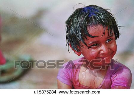 Picture - child, festival, girl, young, india, holi. Fotosearch