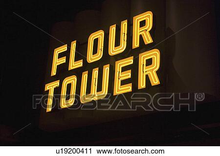 Stock Image - city, flower, mill, sign, tower, fluorescent. Fotosearch