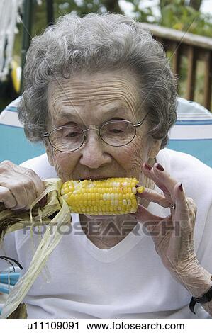 Stock Image - corn, year, eating, mom, old, 92. Fotosearch
