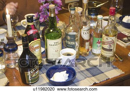 Stock Image - cream, dinner, ice, coffee, alcohol, array. Fotosearch