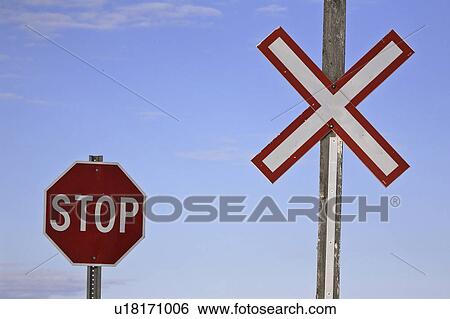 crossing, stop, signs, railroad View Large Photo Image Stock Photograph - crossing, stop, signs, railroad. Fotosearch