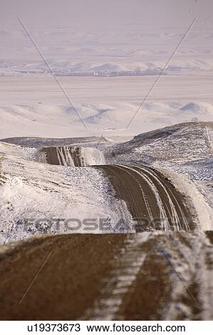 Stock Image - eastend, covered, north, road, hills, snow. Fotosearch
