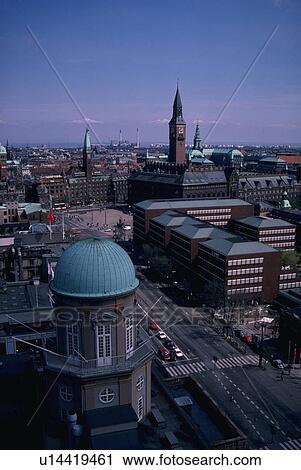 Stock Image - europe, view, denmark, copenhagen, city, aerial. Fotosearch