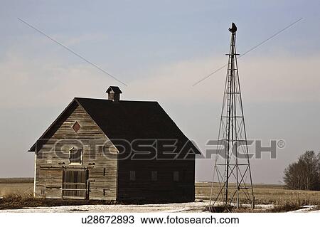 Stock Image - farm, generator, windmill, house, old. Fotosearch