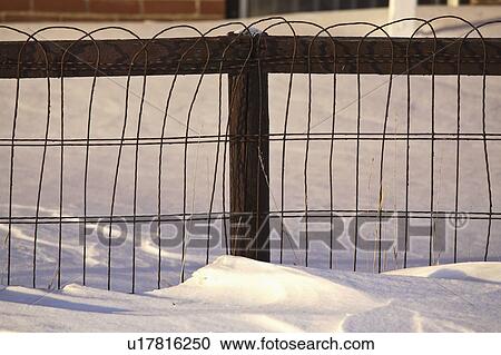 Stock Image - fence, snow, winter, wire. Fotosearch