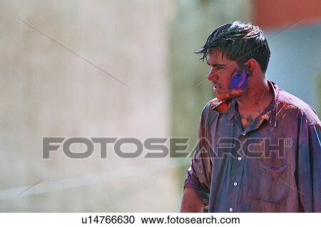 Stock Image - festival, male, young, india, holi. Fotosearch