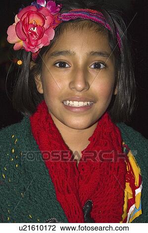 Stock Image - girl, hispanic, flower, halloween, costumed, mexican. Fotosearch