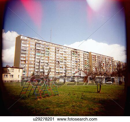 Stock Image - holga, block, town, polish, small, apartment. Fotosearch