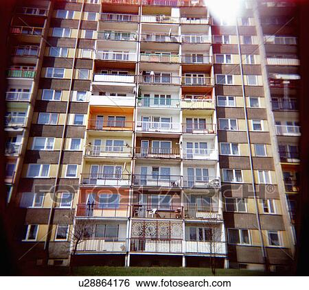 Stock Photograph - holga, block, town, polish, small, apartment. Fotosearch