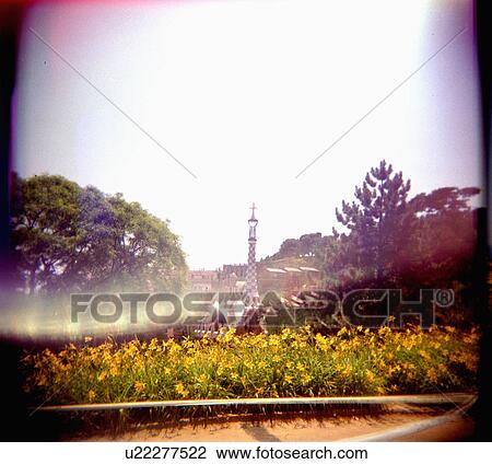 Stock Image - holga, gaudi, spain, barcelona, gardens, antoni. Fotosearch