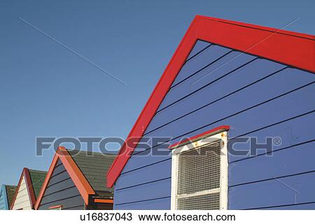 Stock Image - huts, england, suffolk, southwold, beach. Fotosearch
