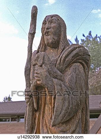 Stock Photo - lamb, jesus, holding, shepherd, good, sculpture. Fotosearch