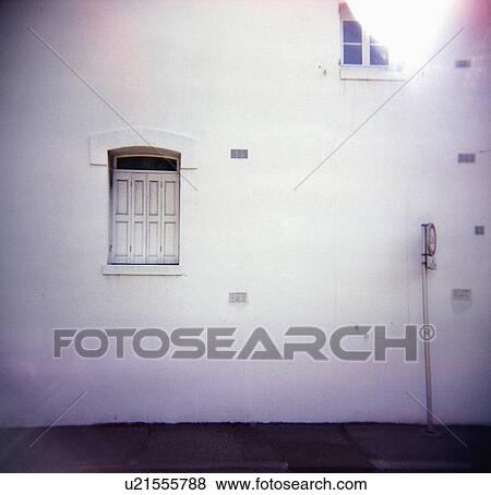 Stock Photo - lifestyle, window, white, painted, house, small. Fotosearch