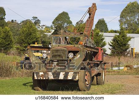Picture - lorry, old, derelict, truck, crane, abandoned. Fotosearch