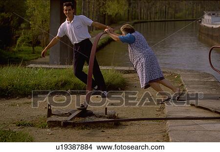 Picture - luxury, opening, nenuphar, gates, canal, lockkeepers. Fotosearch