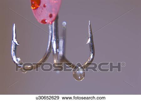 Stock Photo - macro, treble, drop, water, hook, wet. Fotosearch