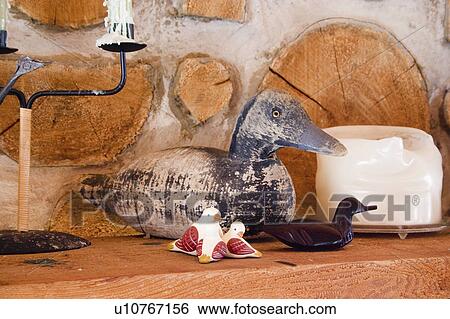 Stock Photograph - mantel, birds, fireplace, decorate, candles, ducks. Fotosearch