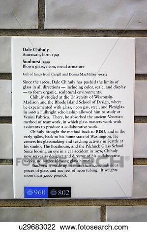 Stock Image - minneapolis, describes, chihuly, david, sunburst, sign. Fotosearch