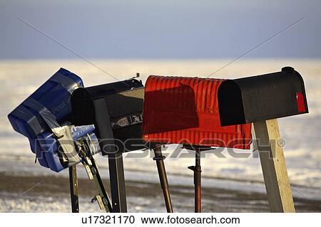 Stock Image - newpaper, winte, receptacles, mail, country. Fotosearch