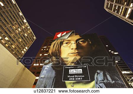 Stock Image - night, lennon, calgary, downtown, mural, kohn. Fotosearch