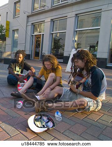 Stock Photography - north, street, charlotte, uptown, musicians, young. Fotosearch