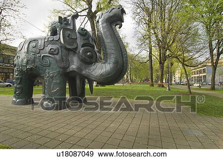 Stock Photo - northwest, sculpture, pacific, oregon, portland, elephant. Fotosearch