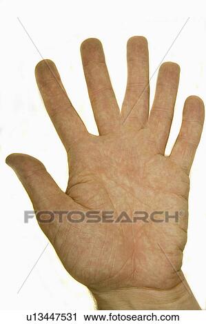 Stock Image - palm, bea, fingers, six, mans. Fotosearch