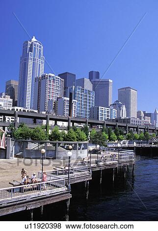 Stock Photo - park, skyline, water, washington, waterfront, seattle. Fotosearch