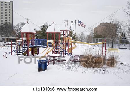 Stock Photograph - paul, covered, park, dunning, playground, snow. Fotosearch