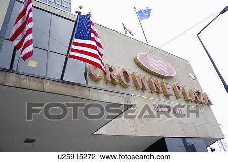 Stock Image - paul, flags, hotel, plaza, crown, american. Fotosearch