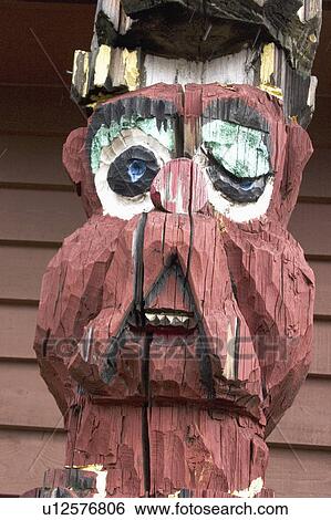 Stock Photograph - pole, wisconsin, bayfield, carving, totem. Fotosearch